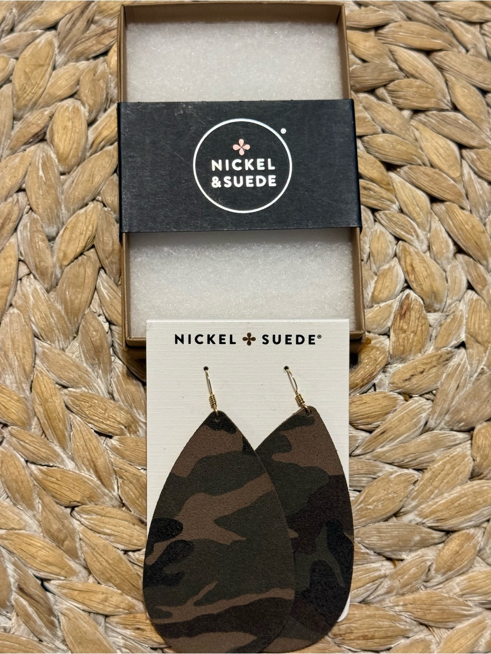 Camo suede leather earrings size Large